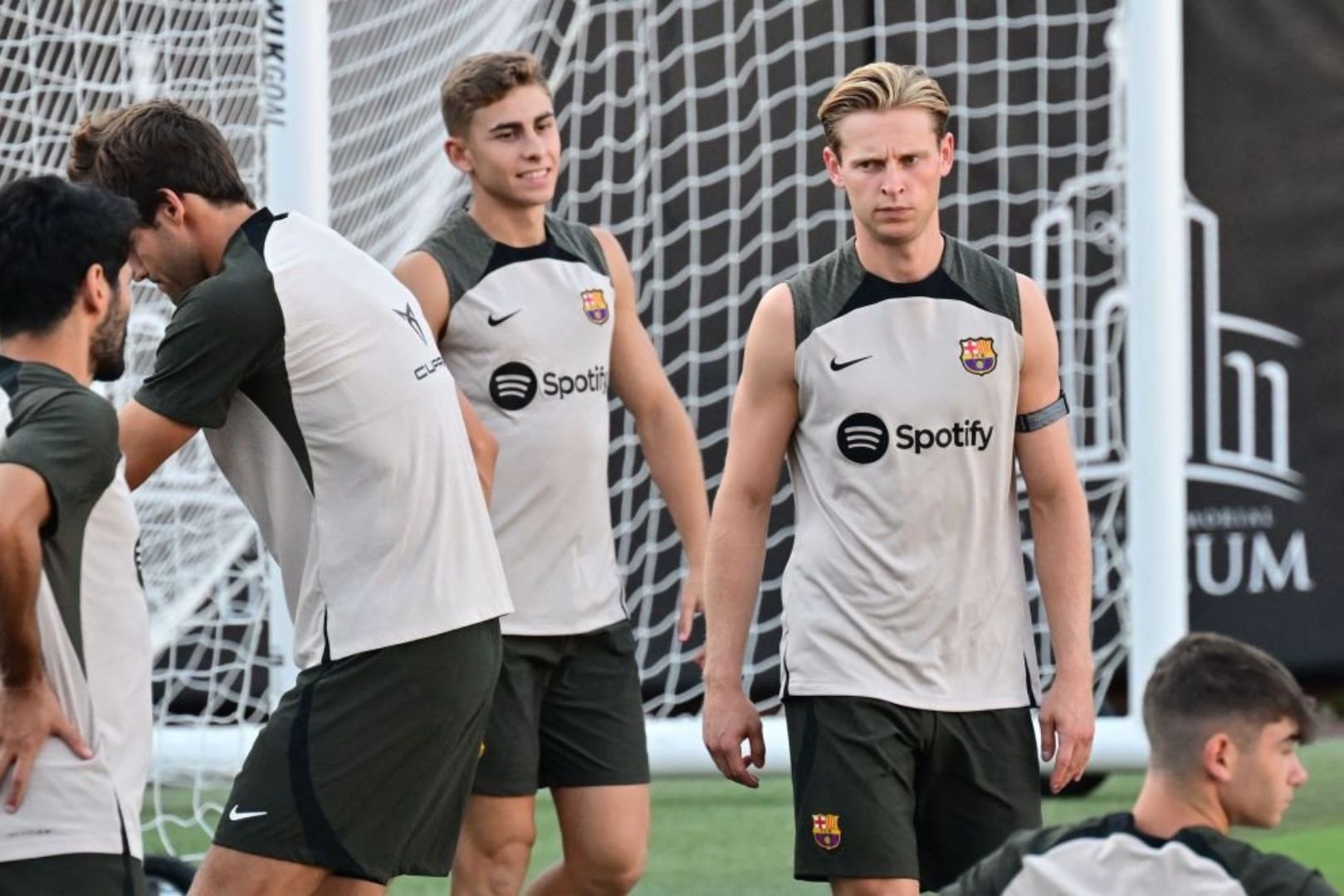 Barcelona players during a training session