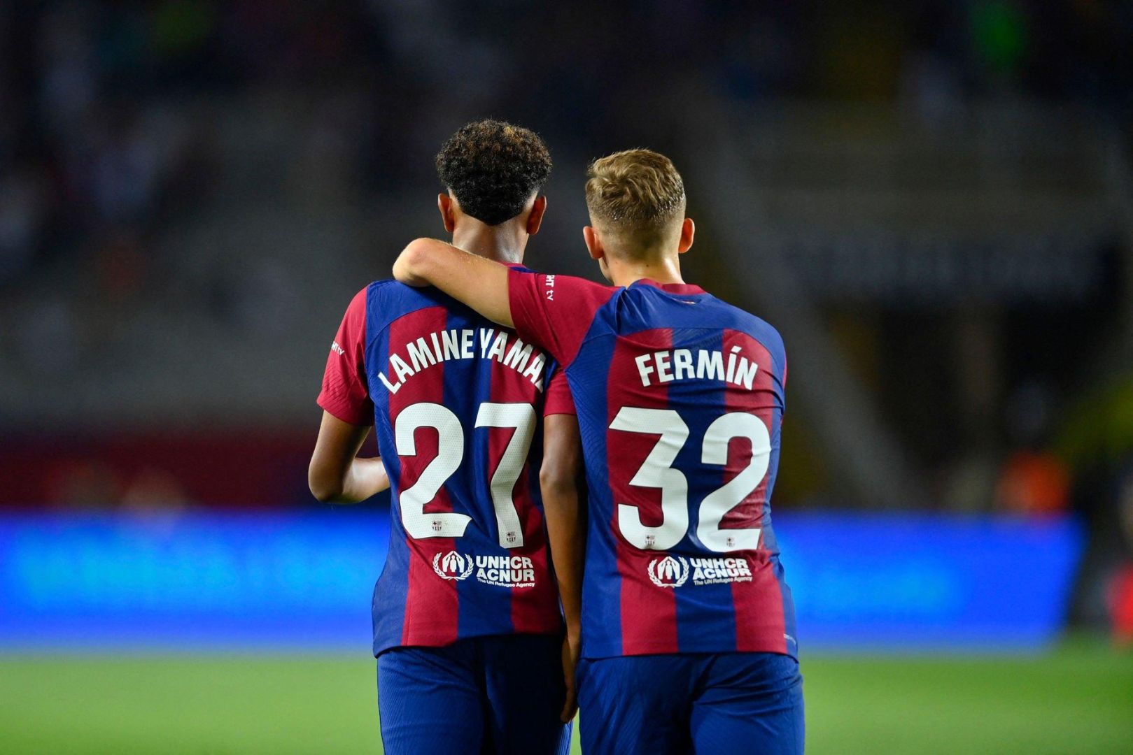 Barcelona players Fermin Lopez and Lamine Yamal