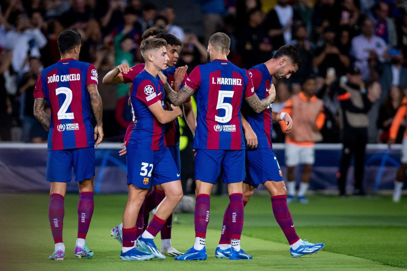BARCELONA, SPAIN - OCTOBER 25: Ferran Torres of FC Barcelona celebrates a goal during the UEFA Champions League, Group H, football match played between FC Barcelona and Shakhtar Donetsk at Estadio Olimpico de Montjuic on October 25, 2023, in Barcelona, Spain.