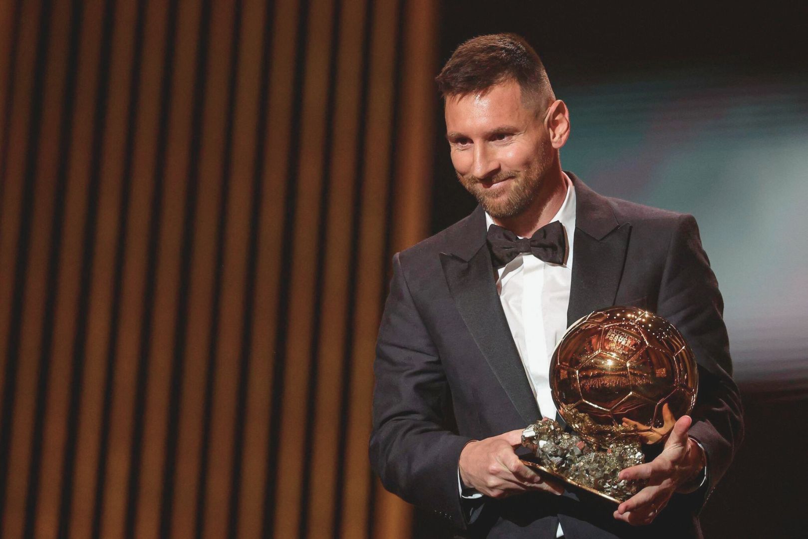 Inter Miami CF's Argentine forward and FC Barcelona legend Lionel Messi receives his 8th Ballon d'Or award during the 2023 Ballon d'Or France Football award ceremony at the Theatre du Chatelet in Paris on October 30, 2023.