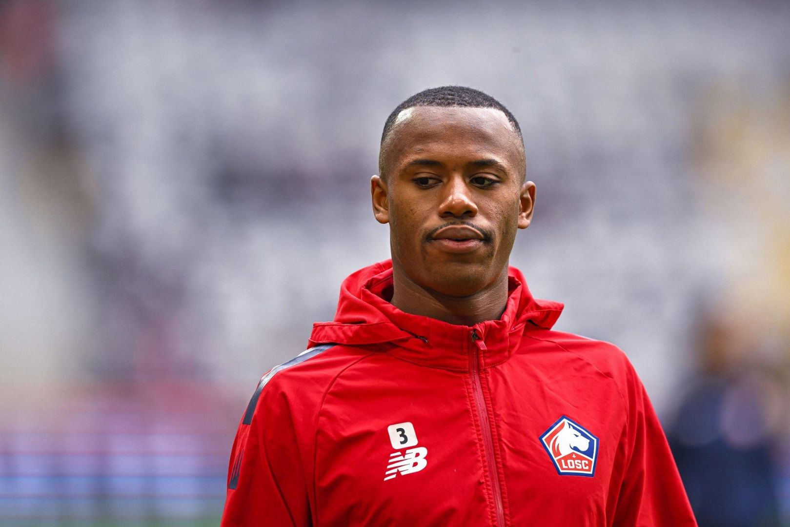 Barcelona target Tiago DJALO of Lille warms up prior to the French Ligue 1 Uber Eats soccer match between Lille and Strasbourg at Stade Pierre Mauroy on February 12, 2023 in Lille, France.