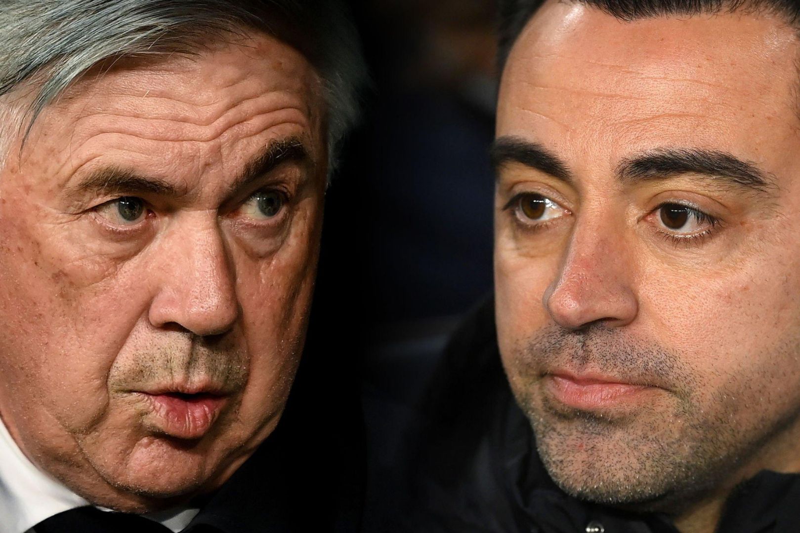 Barcelona coach Xavi and Carlo Ancelotti