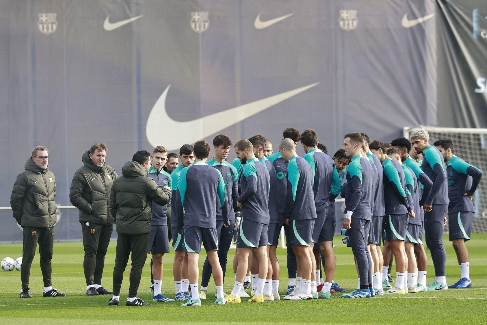 Barcelona's players attend a training session in Barcelona on November 27, 2023, on the eve of the UEFA Champions League 1st round group H football match against FC Porto.