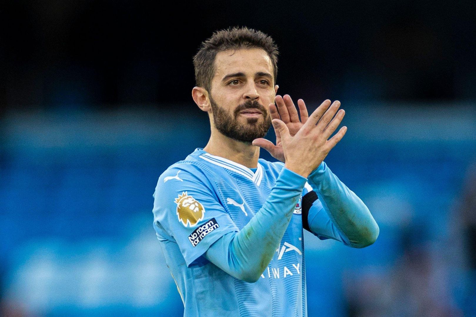 ( Barcelona target ) Bernardo Silva #20 of Manchester City applauds the fans during the Premier League match between Manchester City and Brighton and Hove Albion at the Etihad Stadium, Manchester on Saturday 21st October 2023.