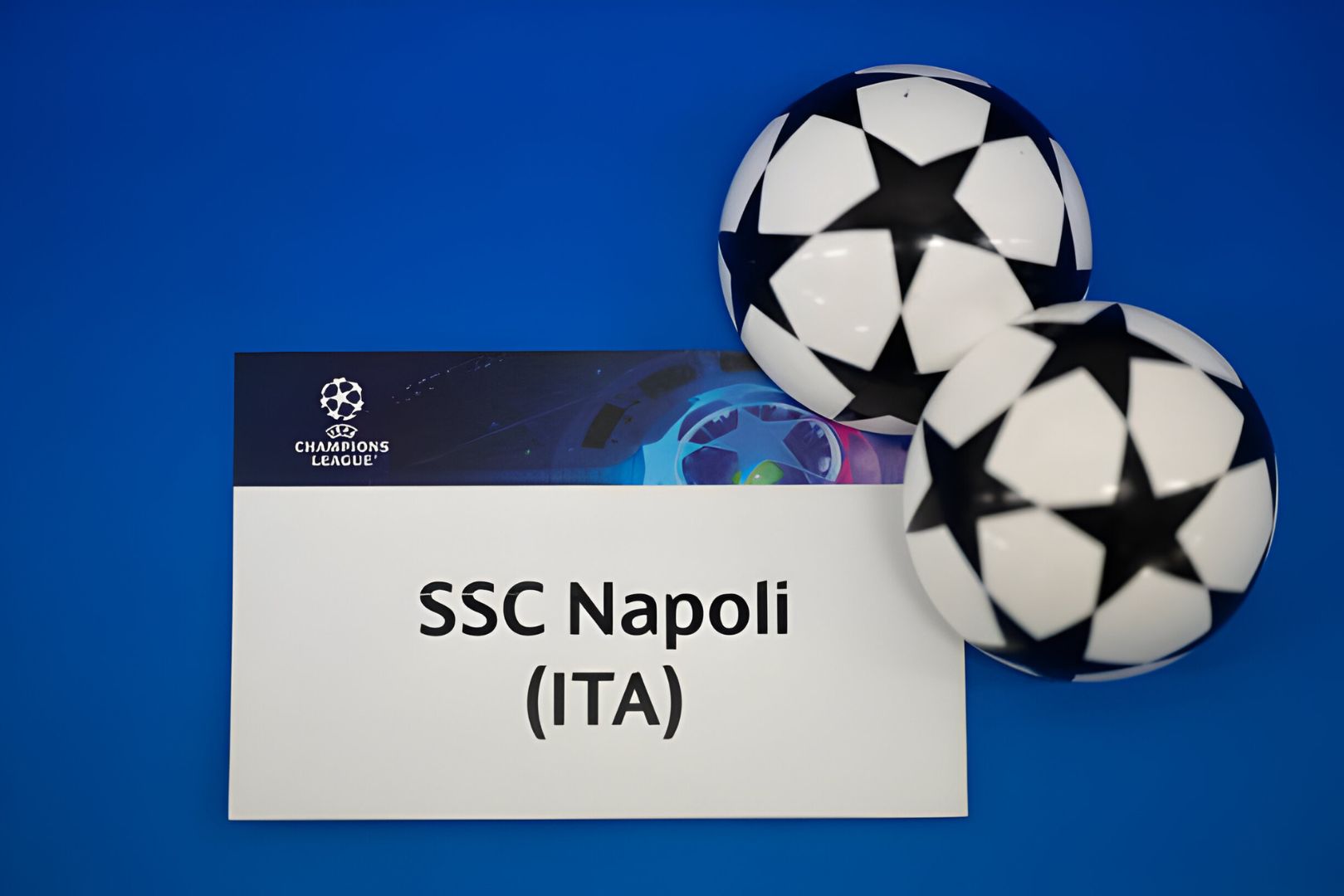 NYON, SWITZERLAND - DECEMBER 18: The card of SSC Napoli is seen prior to the UEFA Champions League 2023/24 Round of 16 Draw at the UEFA Headquarters, the House of European Football, on December 18, 2023 in Nyon, Switzerland.