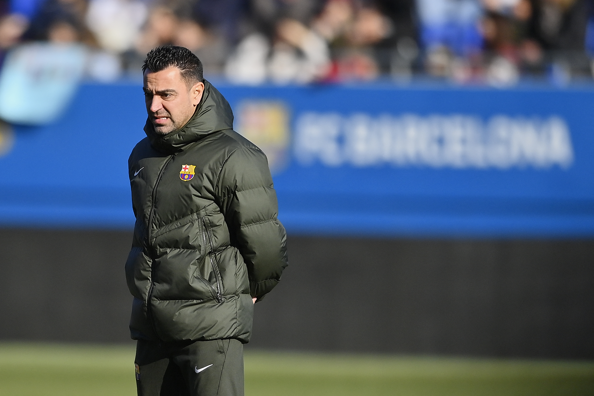 Barcelona's Spanish coach Xavi attends an open door training session, at the Ciudad Deportiva training ground in Sant Joan Despi, near Barcelona on December 30, 2023.
