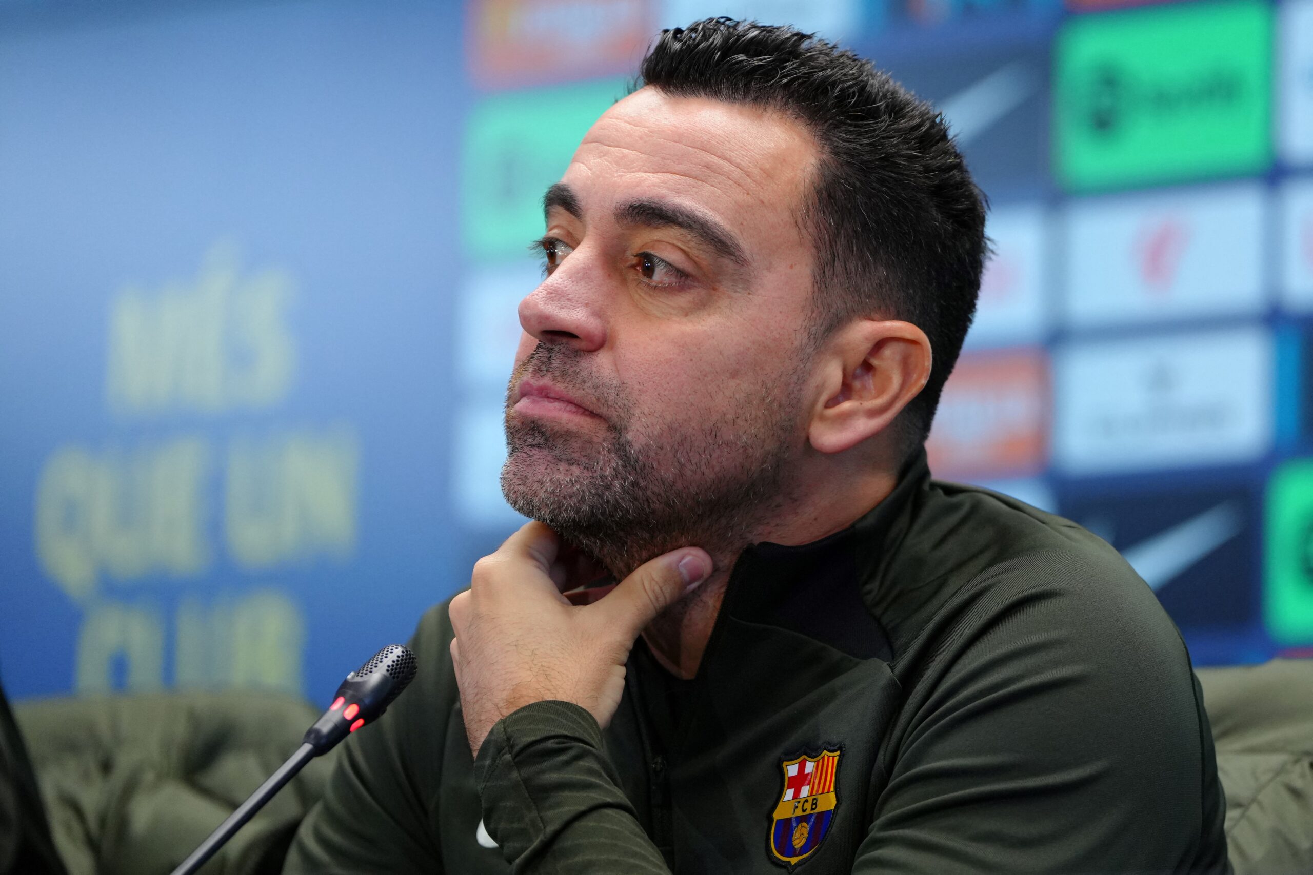 Barcelona's Spanish coach Xavi addresses a press conference at the Joan Gamper training ground in Sant Joan Despi, near Barcelona, on January 30, 2024.