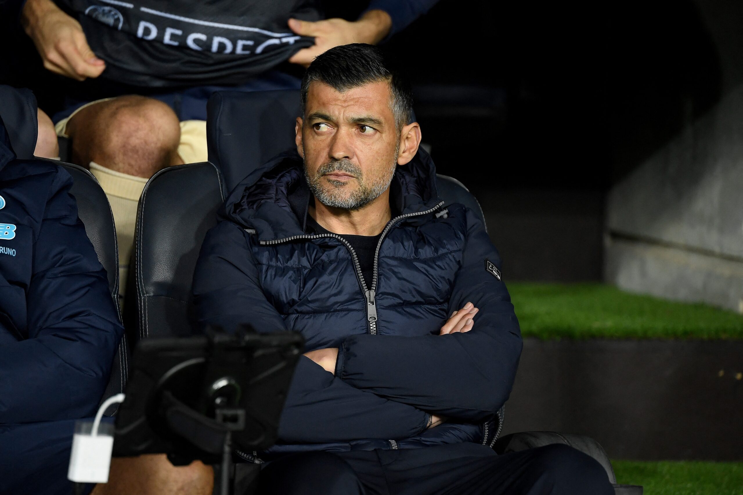 FC Porto's Portuguese coach Sergio Conceicao looks on before the start of the UEFA Champions League first round group H football match between FC Barcelona and FC Porto at the Estadi Olimpic Lluis Companys in Barcelona on November 28, 2023.