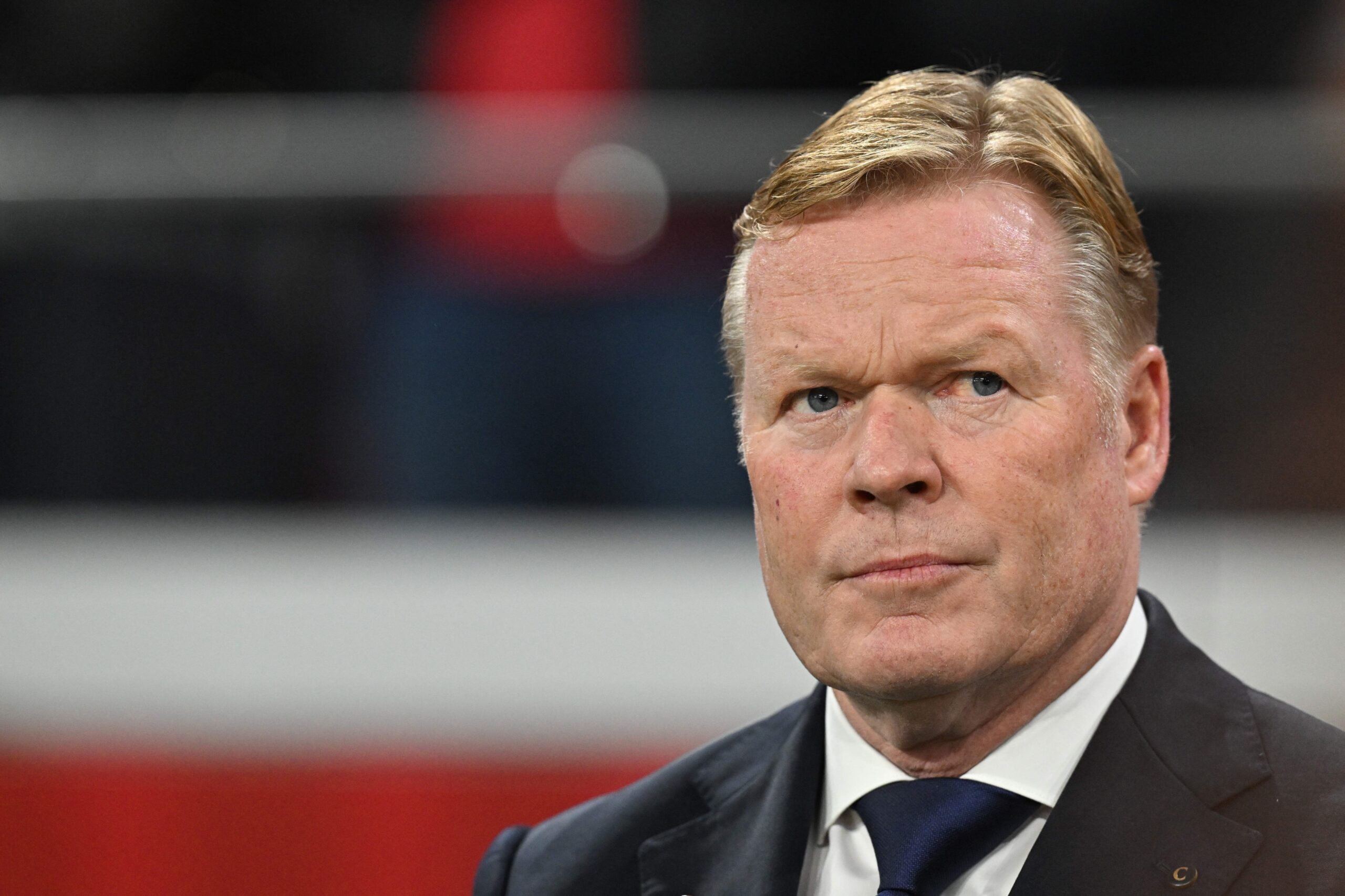 Netherland's coach Ronald Koeman looks on from the sidelines before the Euro 2024 qualifying football match between the Netherlands and France at the Johan Cruijff ArenA in Amsterdam on October 13, 2023.