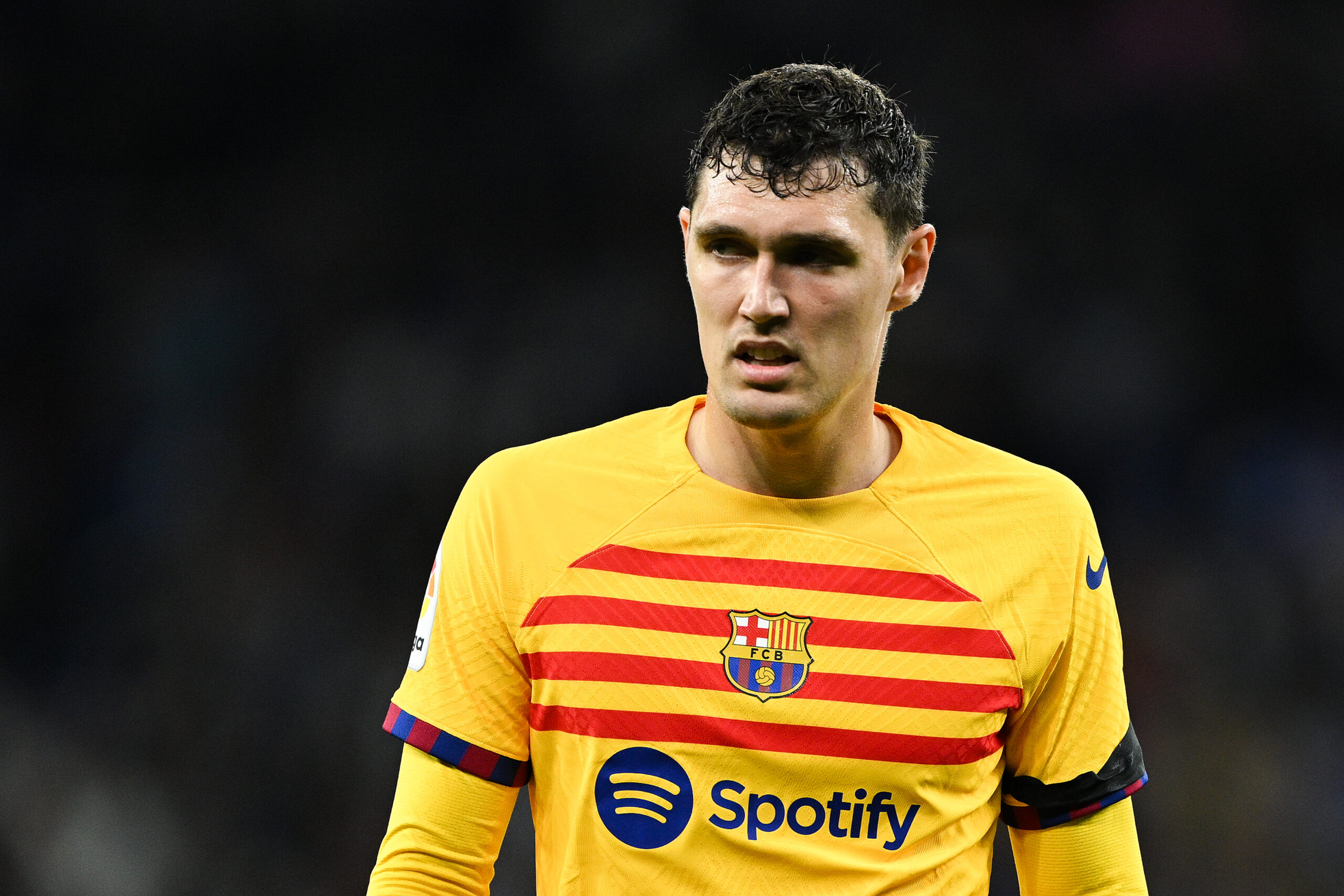 BARCELONA, SPAIN - MAY 14: Andreas Christensen of FC Barcelona looks on during the LaLiga Santander match between RCD Espanyol and FC Barcelona at RCDE Stadium on May 14, 2023 in Barcelona, Spain.