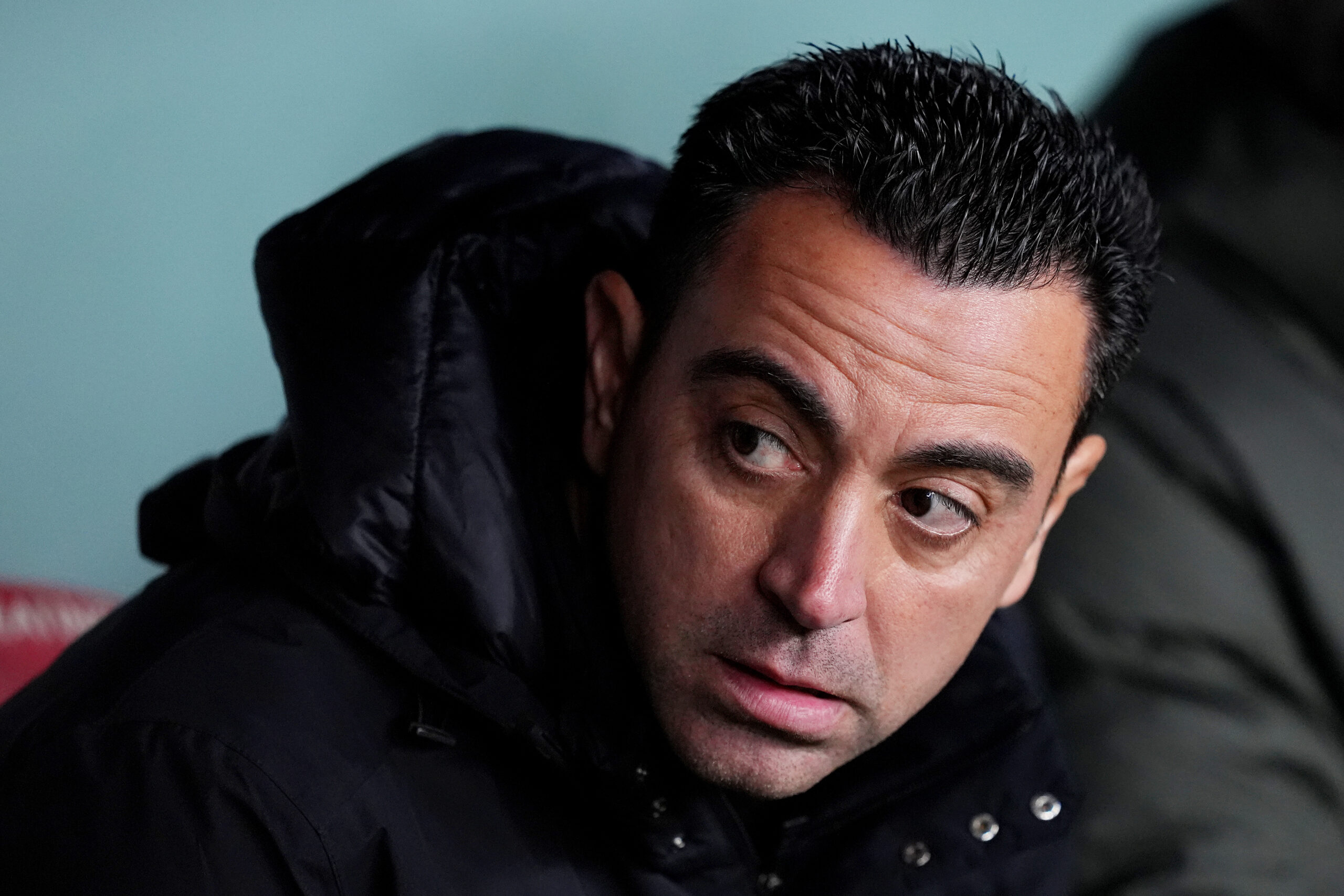 BILBAO, SPAIN - MARCH 03: Xavi, Head Coach of FC Barcelona, looks on prior to the LaLiga EA Sports match between Athletic Bilbao and FC Barcelona at Estadio de San Mames on March 03, 2024 in Bilbao, Spain.