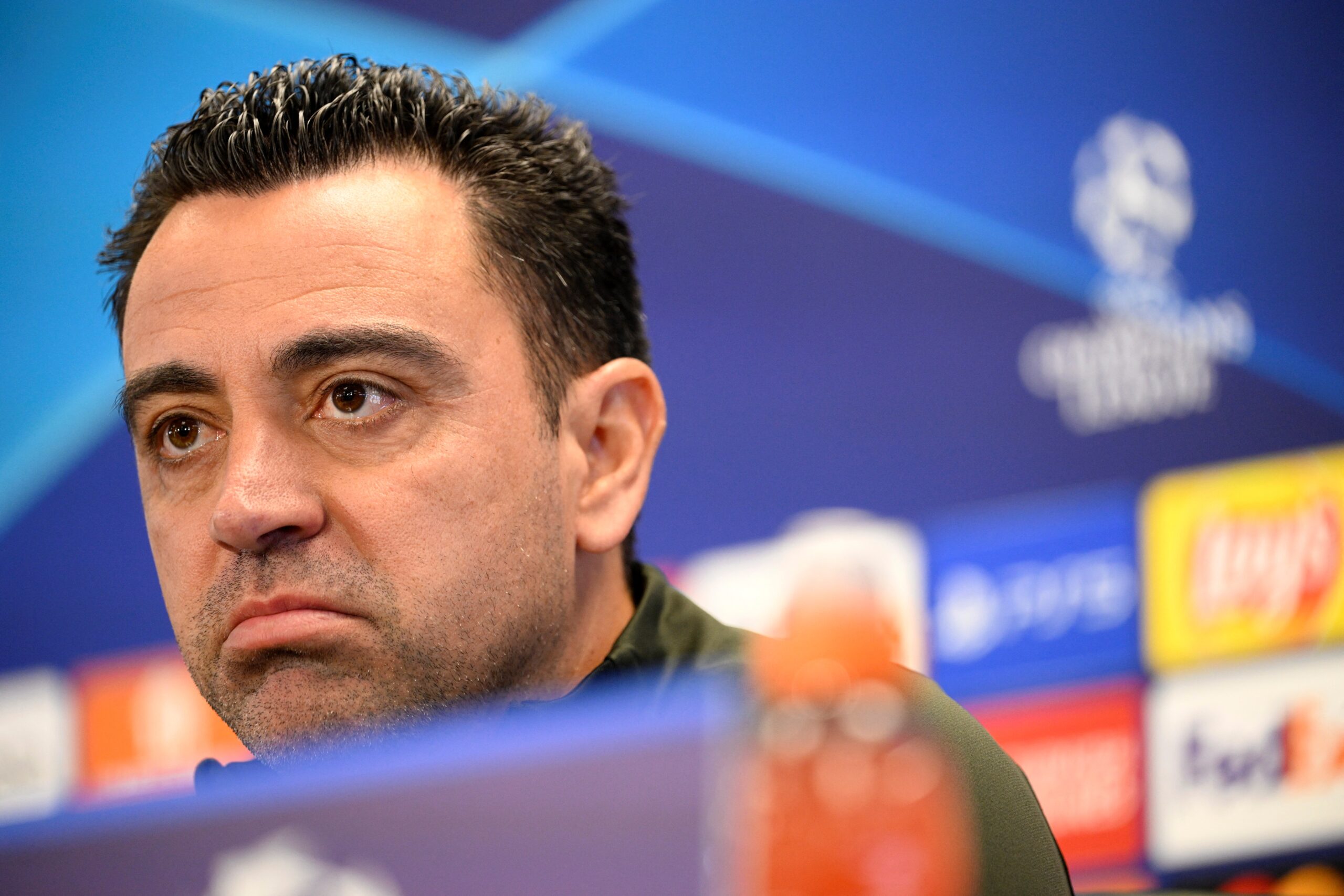 Barcelona's Spanish coach Xavi gives a press conference on the eve of their UEFA Champions League last 16 second leg football match against SSC Napoli at the training center in Barcelona on March 11, 2024.