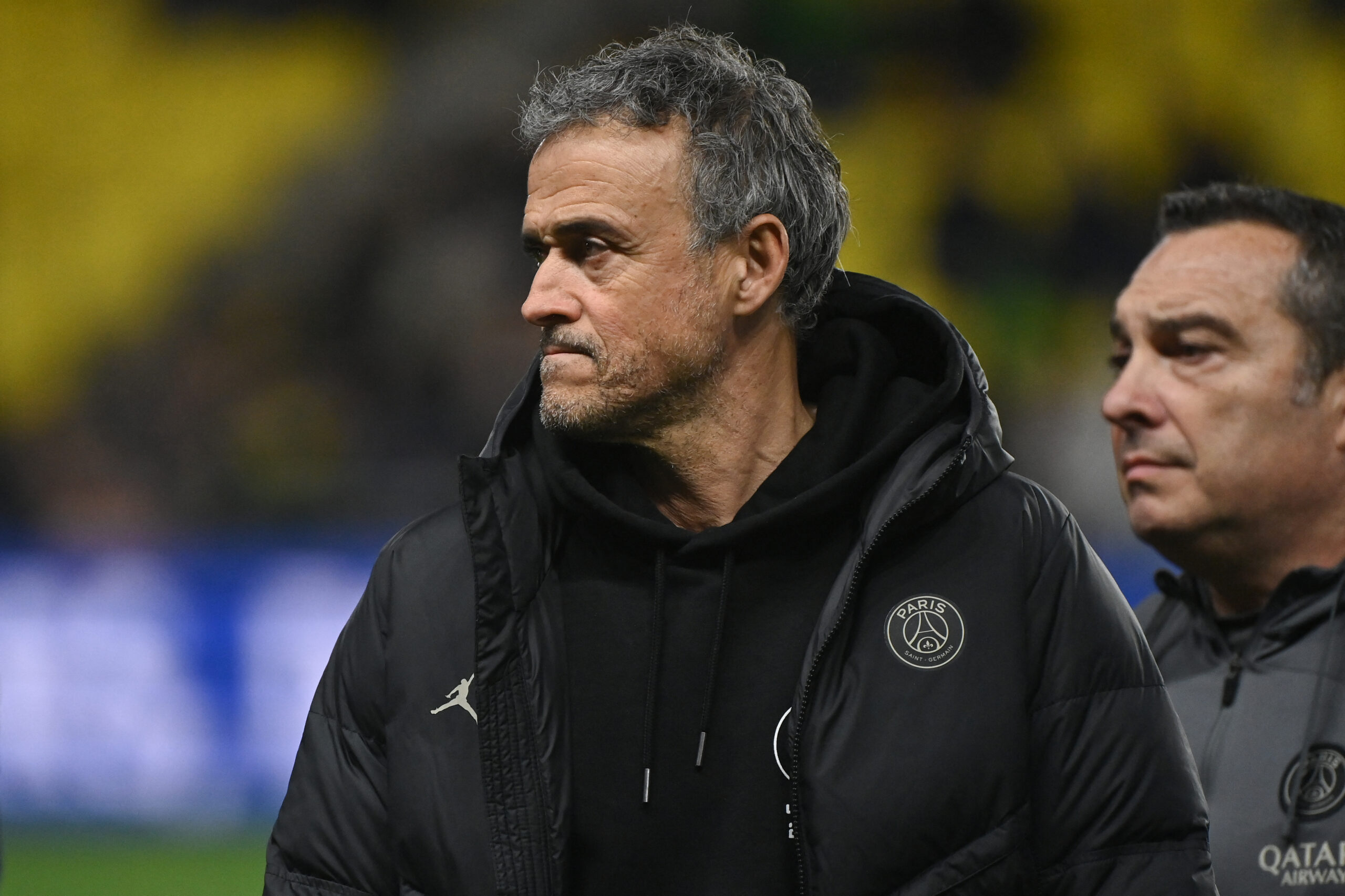 Paris Saint-Germain's Spanish headcoach Luis Enrique looks on prior to the French L1 football match between FC Nantes and Paris Saint-Germain (PSG) at the La Beaujoire stadium in Nantes, western France, on February 17, 2024.