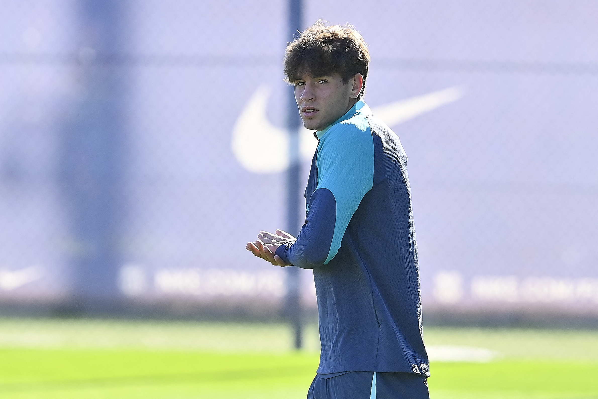 Barcelona's Spanish forward #38 Marc Guiu arrives for a training session at the Joan Gamper training ground in Sant Joan Despi, near Barcelona, on October 24, 2023, on the eve of their UEFA Champions League 1st round Group H football match against Shakhtar Donetsk.