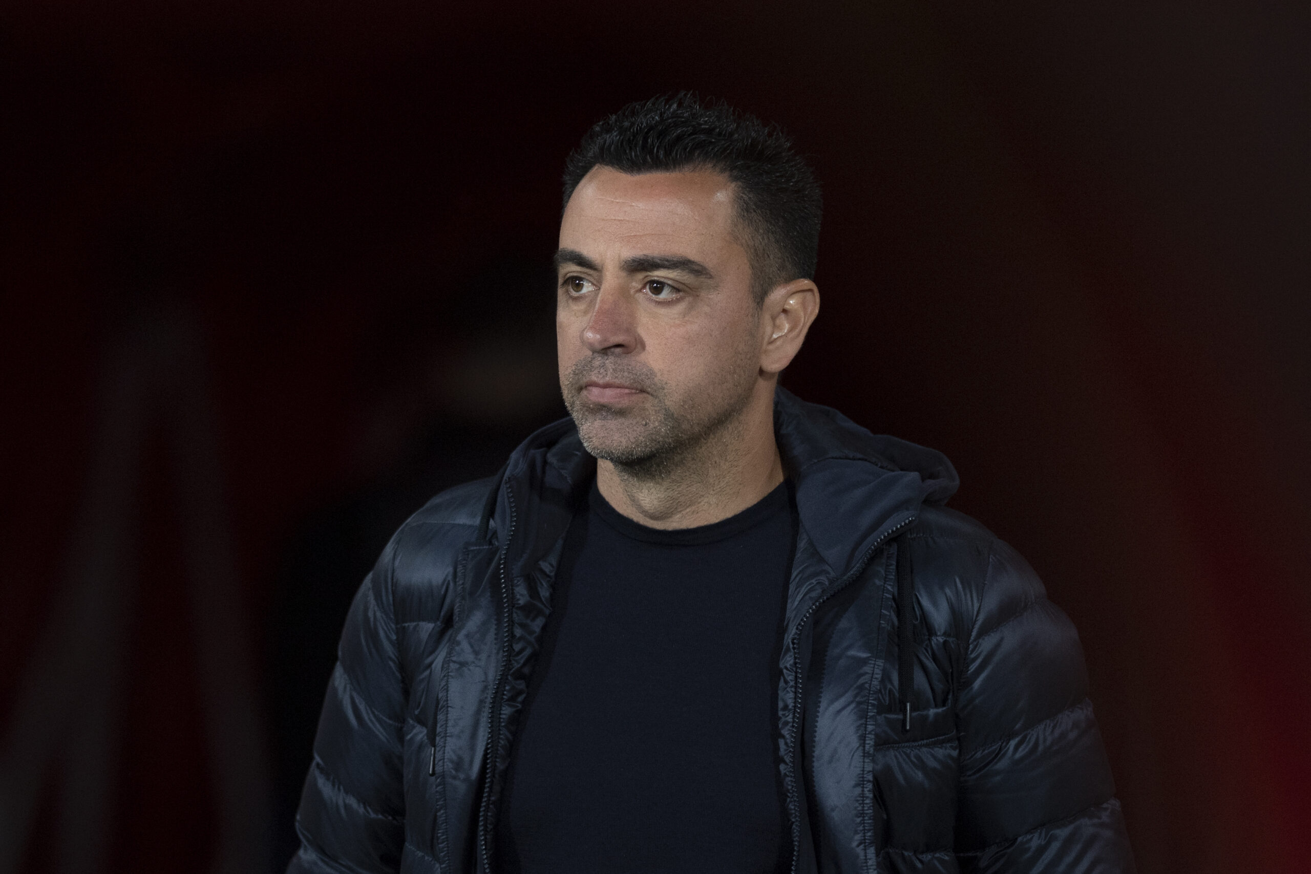 Barcelona's Spanish coach Xavi is pictured during the Spanish league football match between UD Almeria and FC Barcelona at the Municipal Stadium of the Mediterranean Games in Almeria on May 16, 2024.