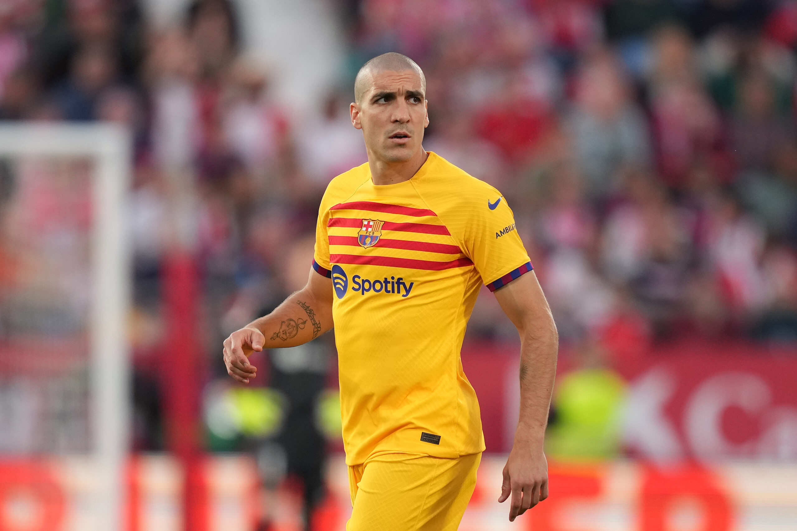 GIRONA, SPAIN - MAY 04: Oriol Romeu of FC Barcelona looks on during the LaLiga EA Sports match between Girona FC and FC Barcelona at Montilivi Stadium on May 04, 2024 in Girona, Spain.