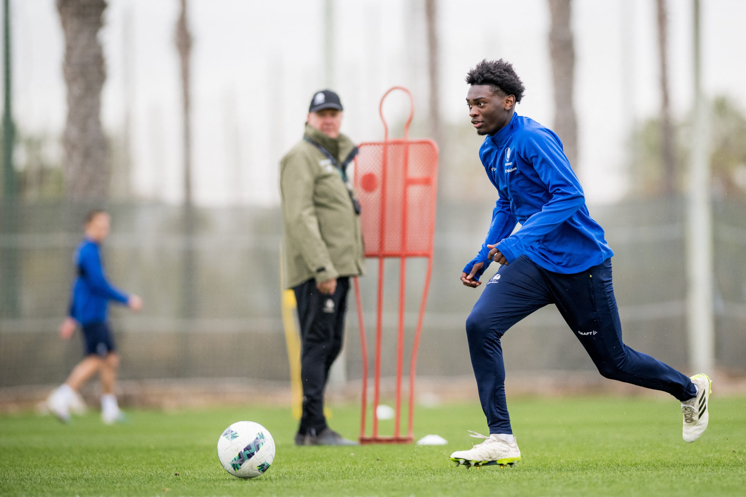 Gent's Jorthy Mokio pictured in action during the winter training camp of Belgian soccer team KAA Gent, in Oliva, Spain, Tuesday 09 January 2024.