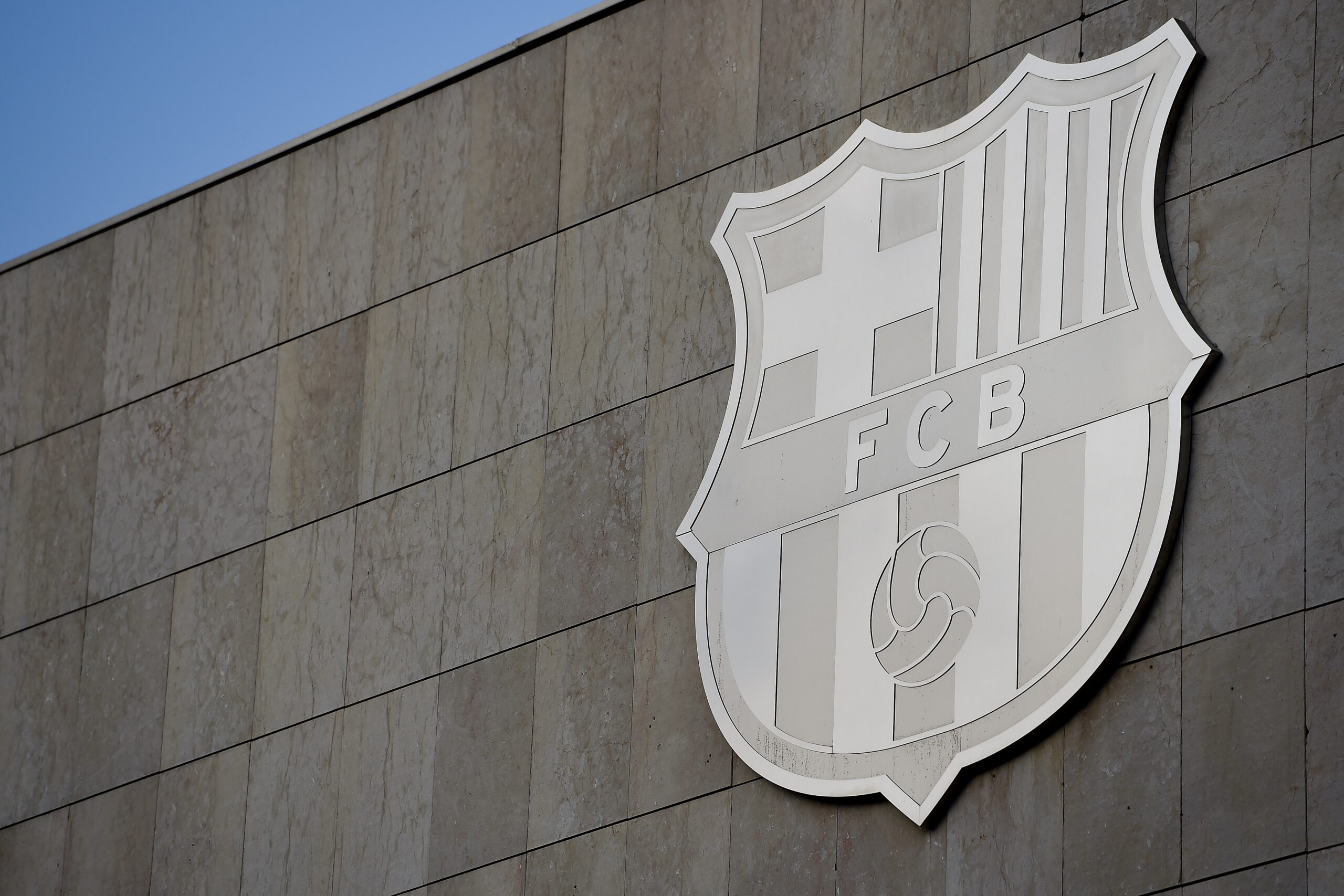 Picture shows FC Barcelona's badge displayed on a wall of the Camp Nou stadium in Barcelona on March 13, 2015.
