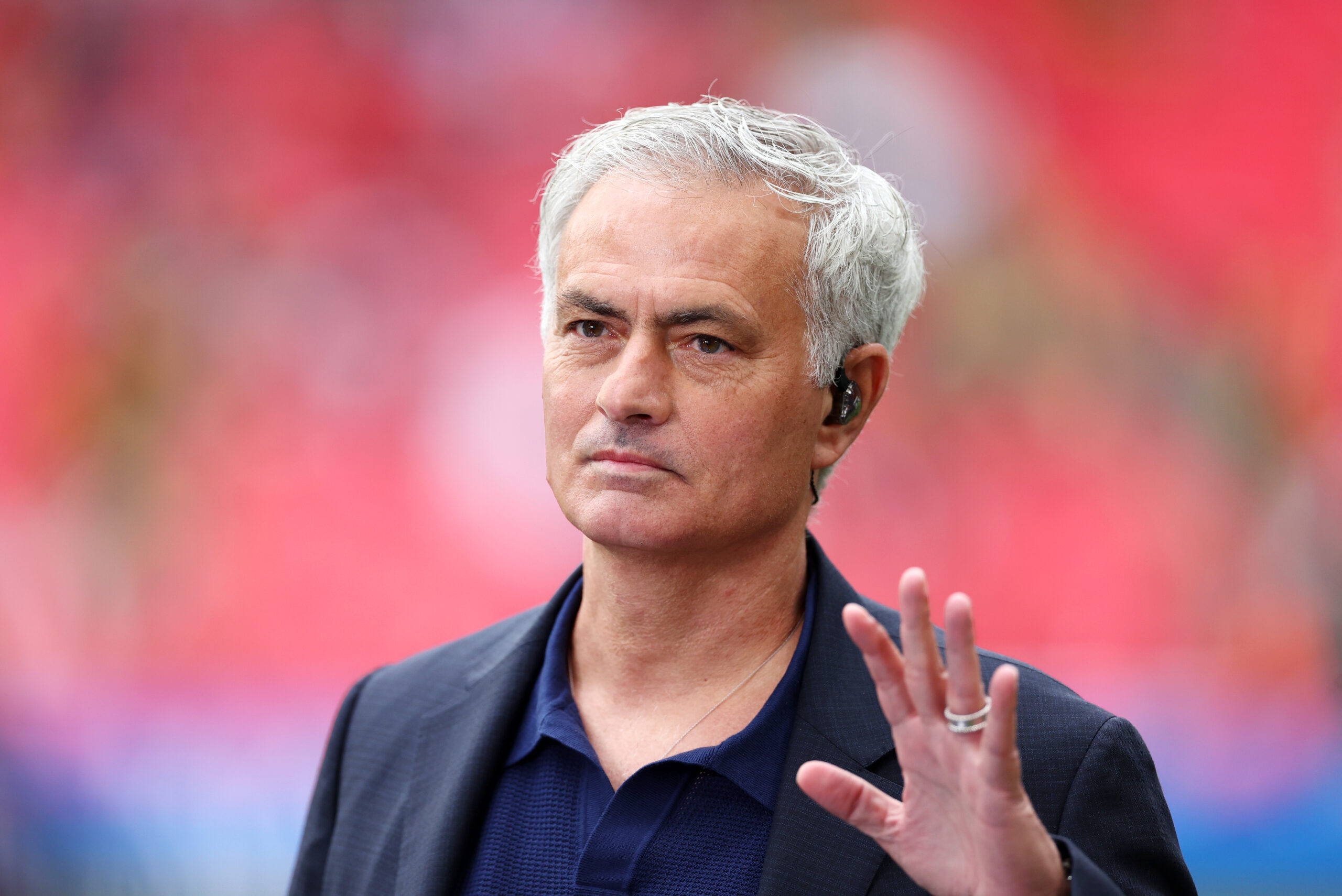 LONDON, ENGLAND - JUNE 01: TV Pundit and Football Manager Jose Mourinho looks on prior to the UEFA Champions League 2023/24 Final match between Borussia Dortmund and Real Madrid CF at Wembley Stadium on June 01, 2024 in London, England.