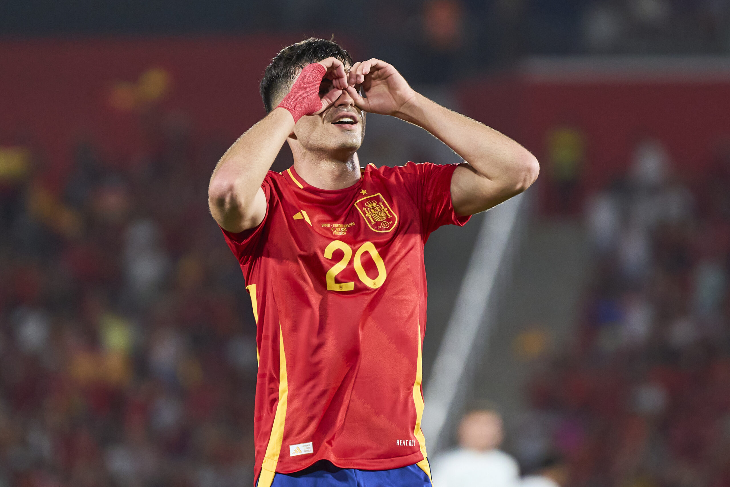 MALLORCA, SPAIN - JUNE 08: Pedri of Spain celebrates scoring his team´s first goal during the international friendly match between Spain and Northern Ireland at Estadi de Son Moix on June 08, 2024 in Mallorca, Spain.