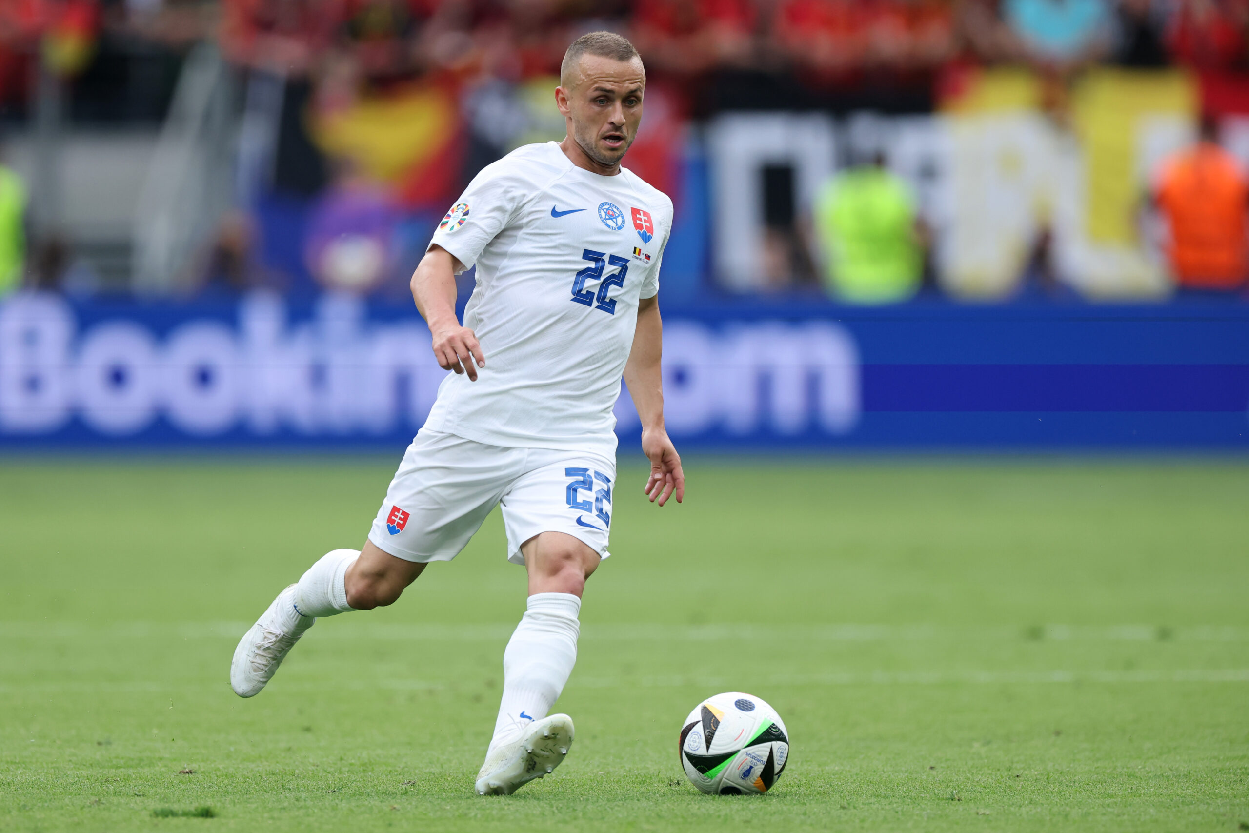 FRANKFURT AM MAIN, GERMANY - JUNE 17: Stanislav Lobotka of Slovakia controls the ball during the UEFA EURO 2024 group stage match between Belgium and Slovakia at Frankfurt Arena on June 17, 2024 in Frankfurt am Main, Germany.